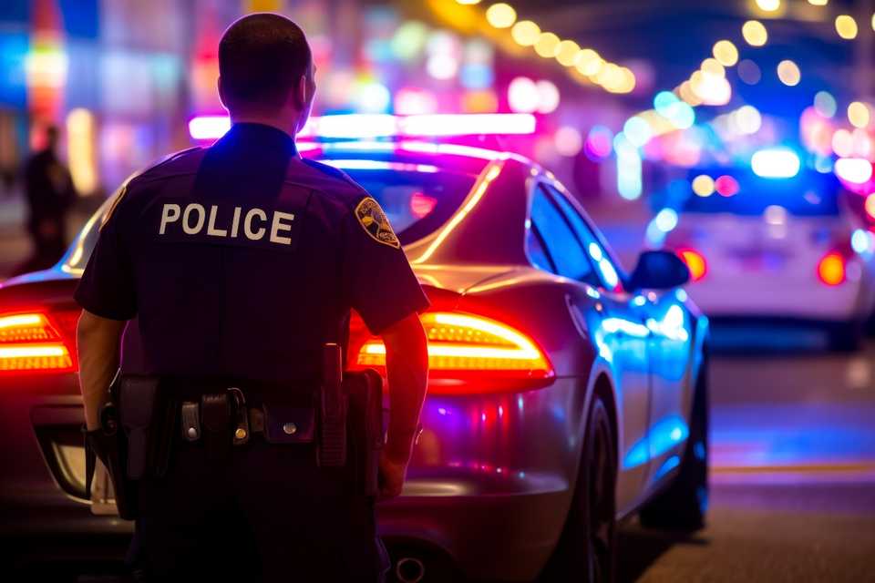 A police officer stops a car to question the driver